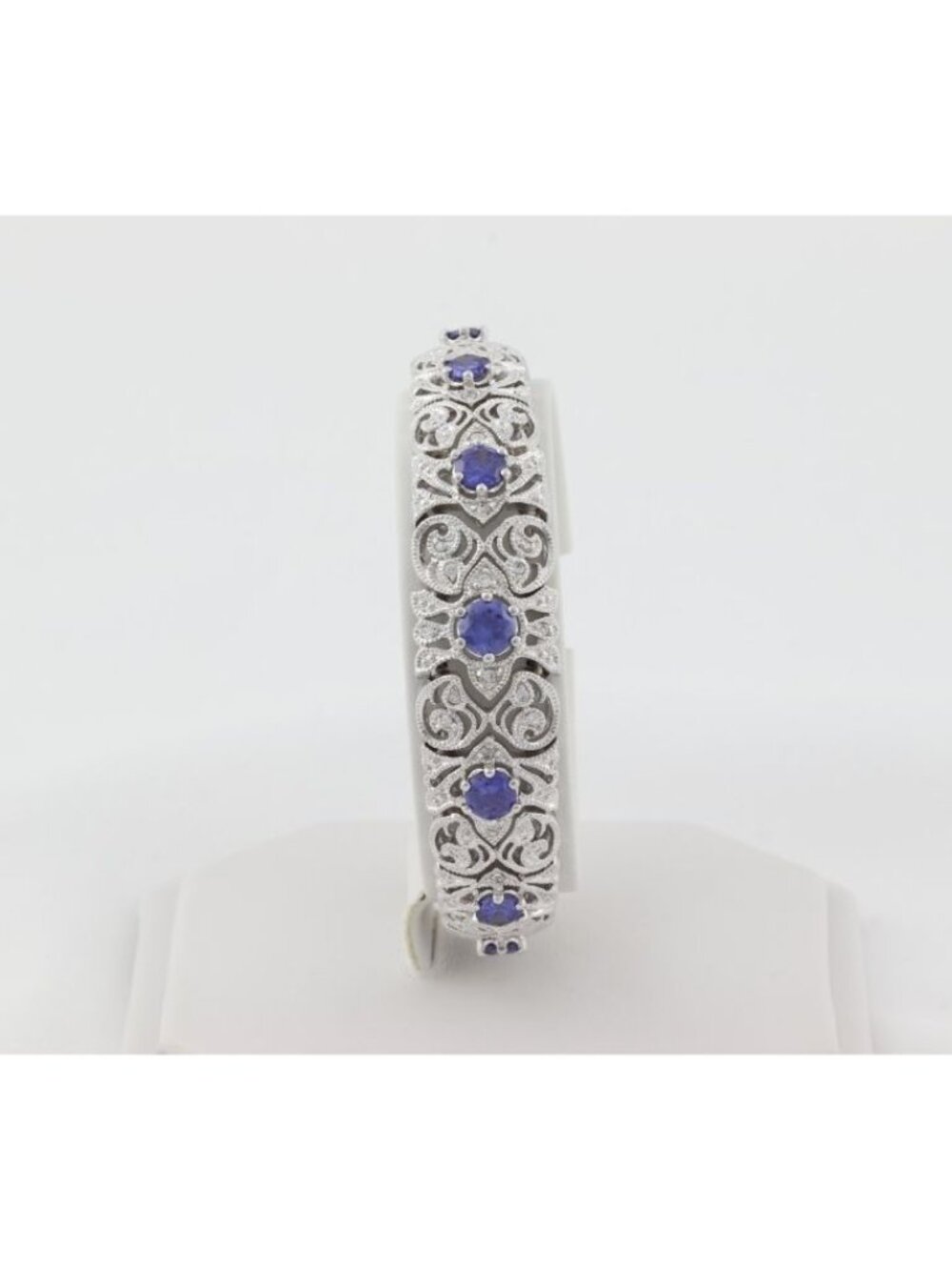 Sterling Silver Ornate Scrollwork Sparkly Tanzanite & CZ Bracelet 7 1/4" inch - Picture 4 of 8